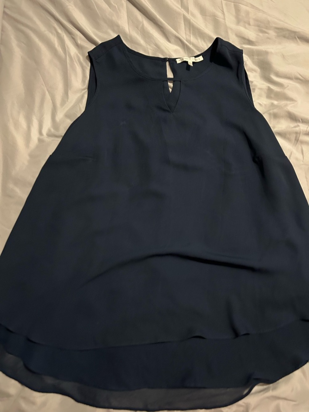 Violet & Claire Navy Layered Chiffon Keyhole Tank